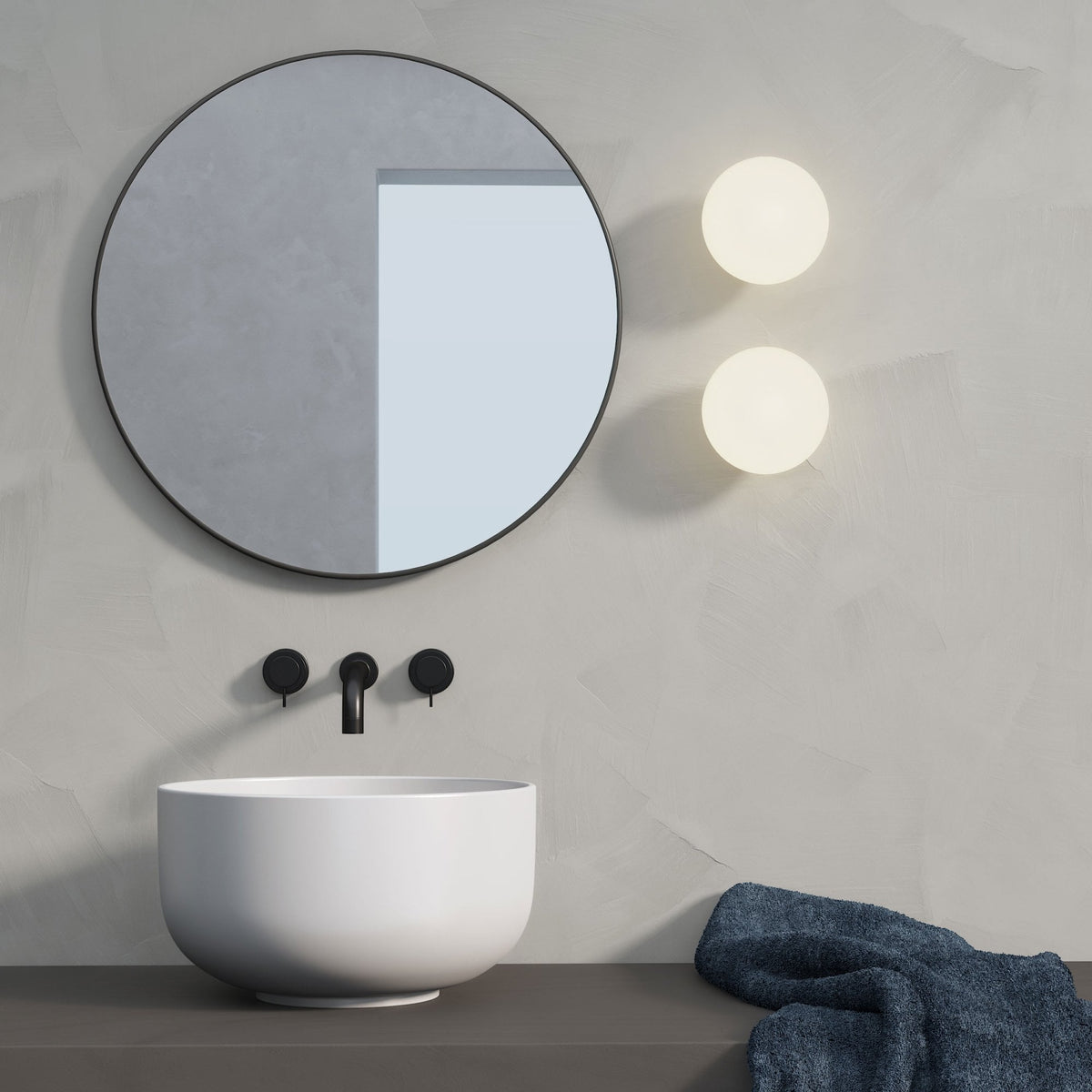 Zeppo IP44 Opal Glass Bathroom Wall Light in Matt Black