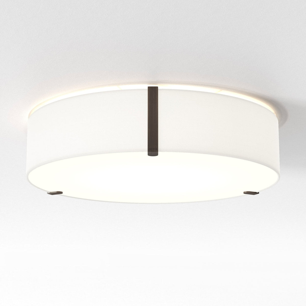 White ceiling light with a drum shade and dark bronze accents
