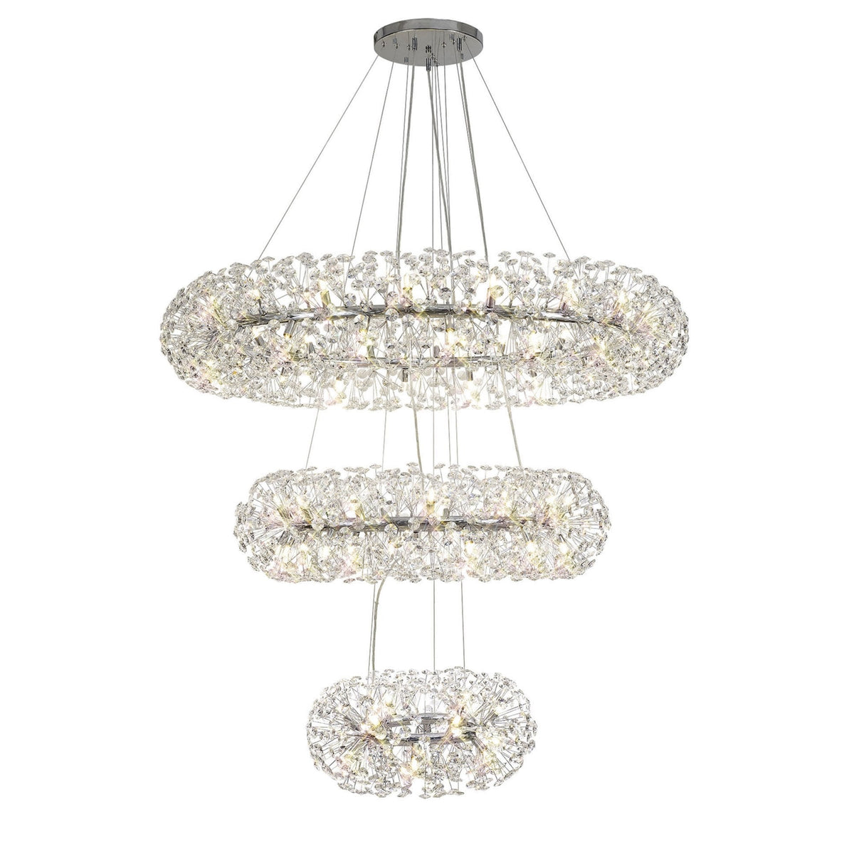 Bridestowe 74 Lamp Three Tier Pendant in Polished Chrome & Clear Crystal