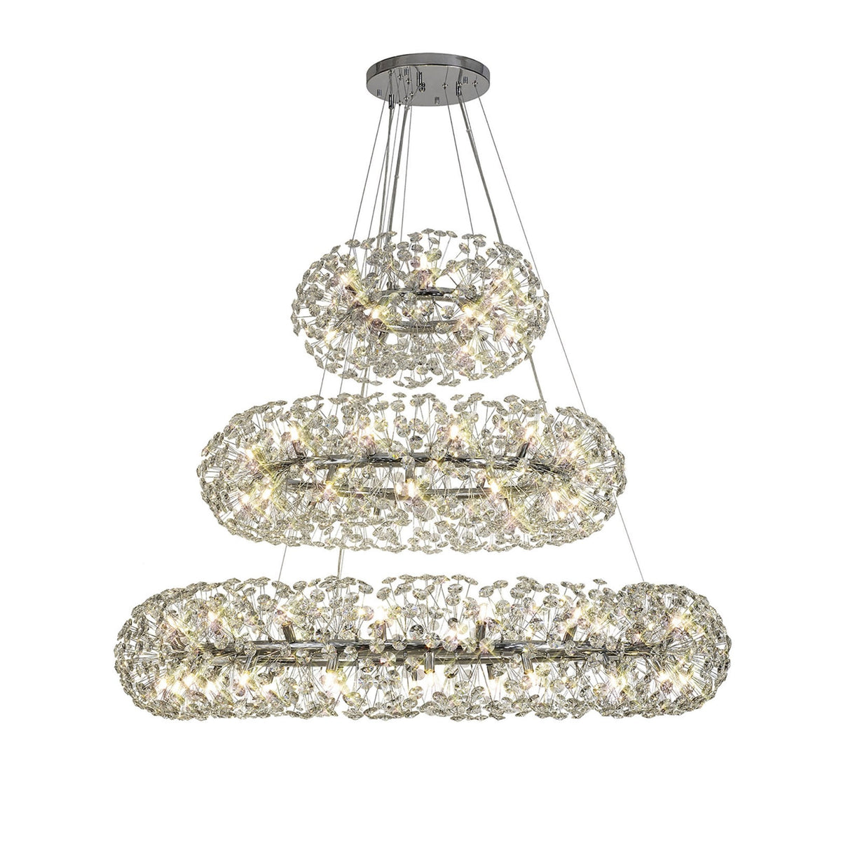 Bridestowe 74 Lamp Three Tier Pendant in Polished Chrome & Clear Crystal