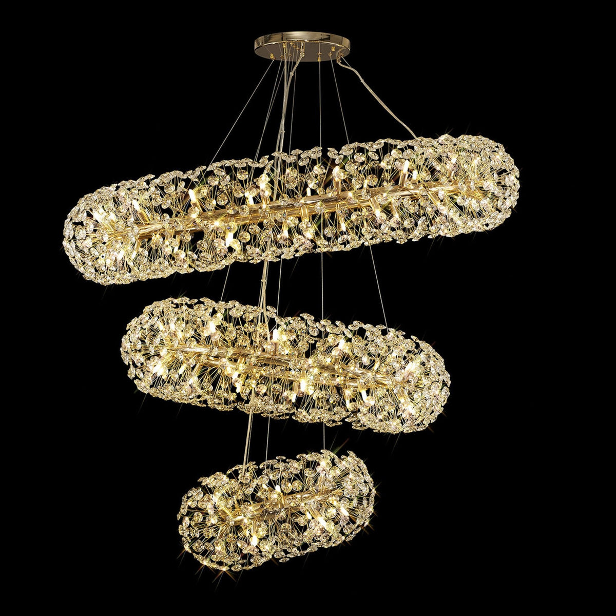 Bridestowe 74 Lamp Three Tier Pendant in French Gold & Clear Crystal