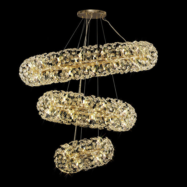 Bridestowe 74 Lamp Three Tier Pendant in French Gold & Clear Crystal