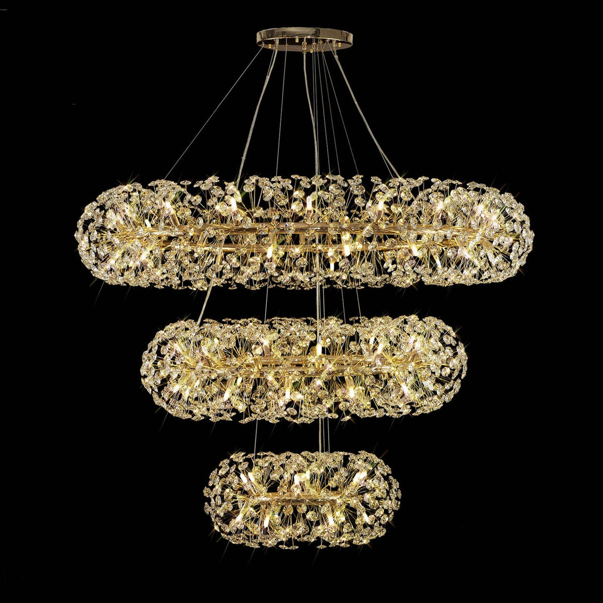 Bridestowe 74 Lamp Three Tier Pendant in French Gold & Clear Crystal