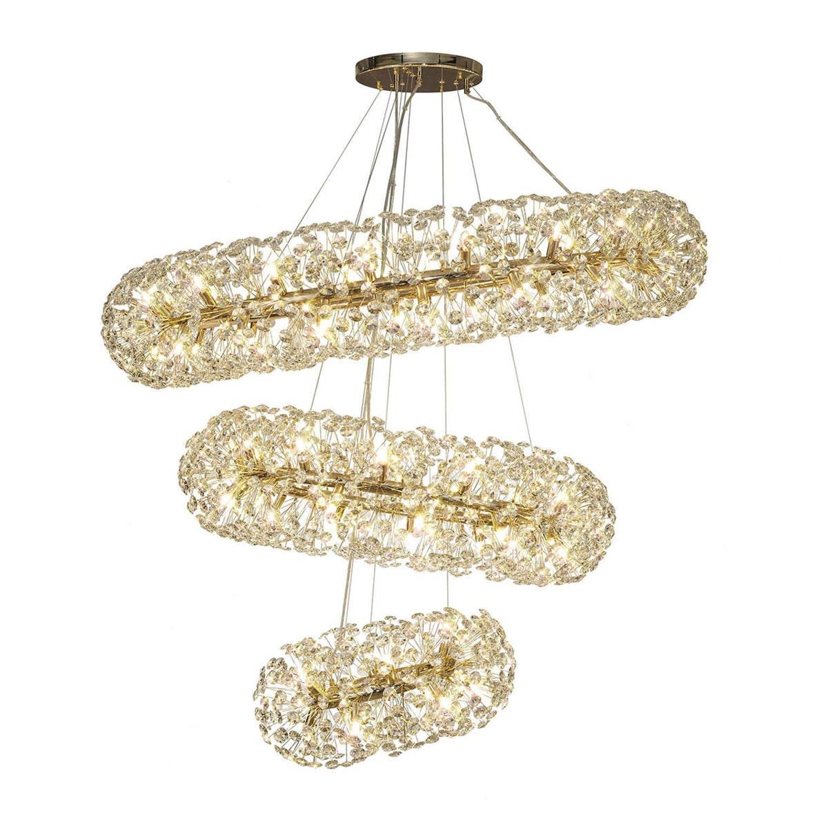 Bridestowe 74 Lamp Three Tier Pendant in French Gold & Clear Crystal