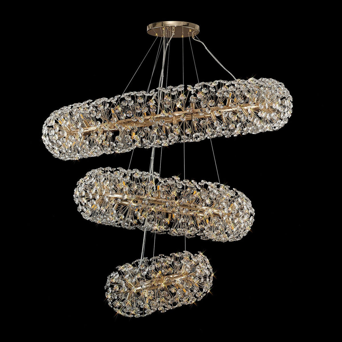 Bridestowe 74 Lamp Three Tier Pendant in French Gold & Clear Crystal