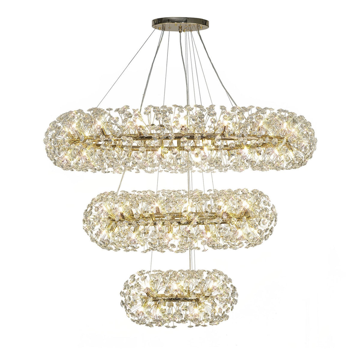 Bridestowe 74 Lamp Three Tier Pendant in French Gold & Clear Crystal