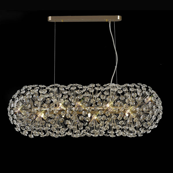 Bridestowe EXTRA Crystal 10 Lamp Oblong Linear Pendant in French Gold