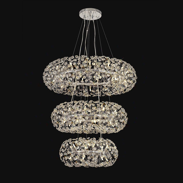 Bridestowe 58 Lamp Three Tier Pendant in Polished Chrome & Clear Crystal