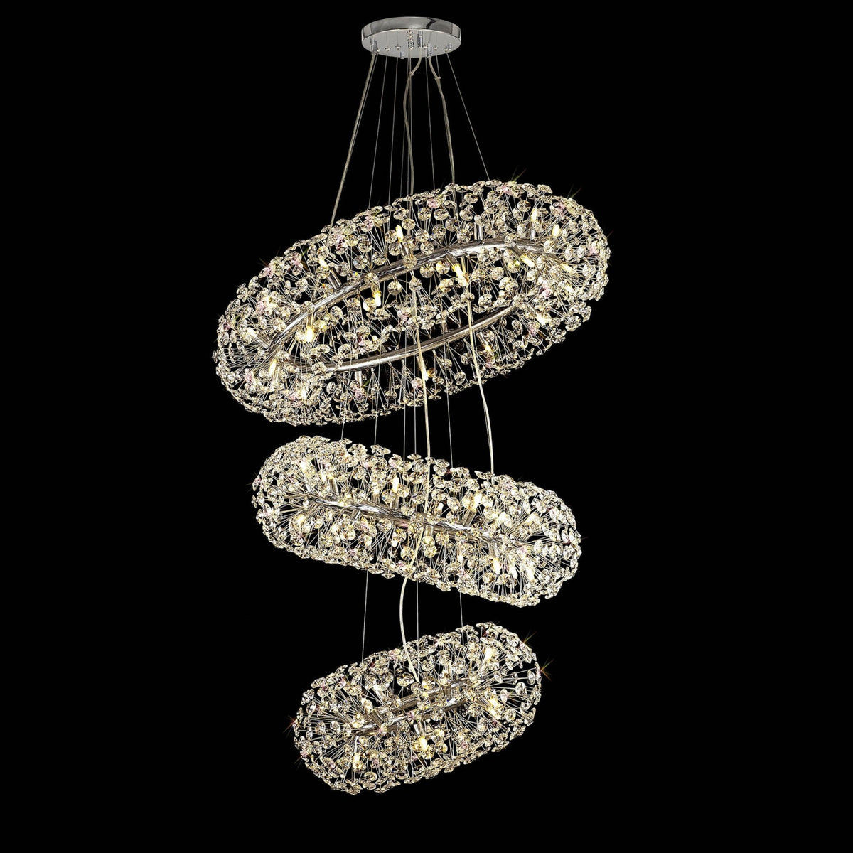 Bridestowe 58 Lamp Three Tier Pendant in Polished Chrome & Clear Crystal