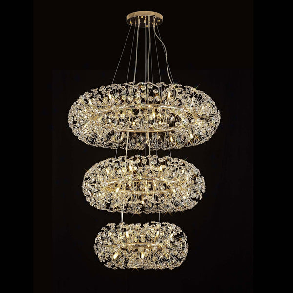 Bridestowe 58 Lamp Three Tier Pendant in French Gold & Clear Crystal