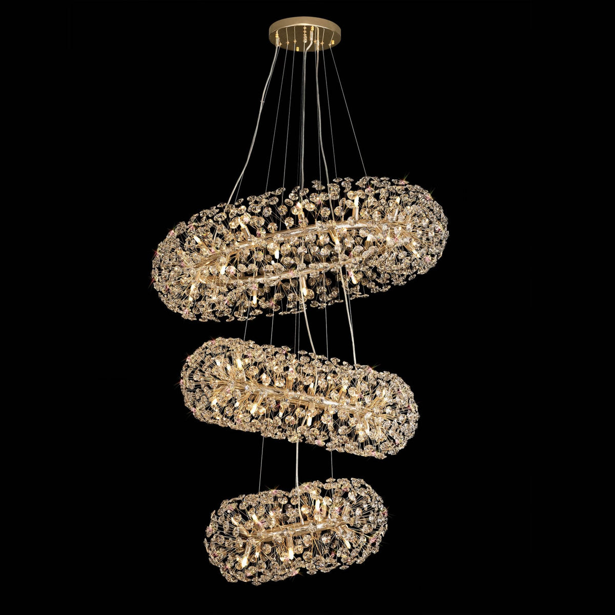 Bridestowe 58 Lamp Three Tier Pendant in French Gold & Clear Crystal