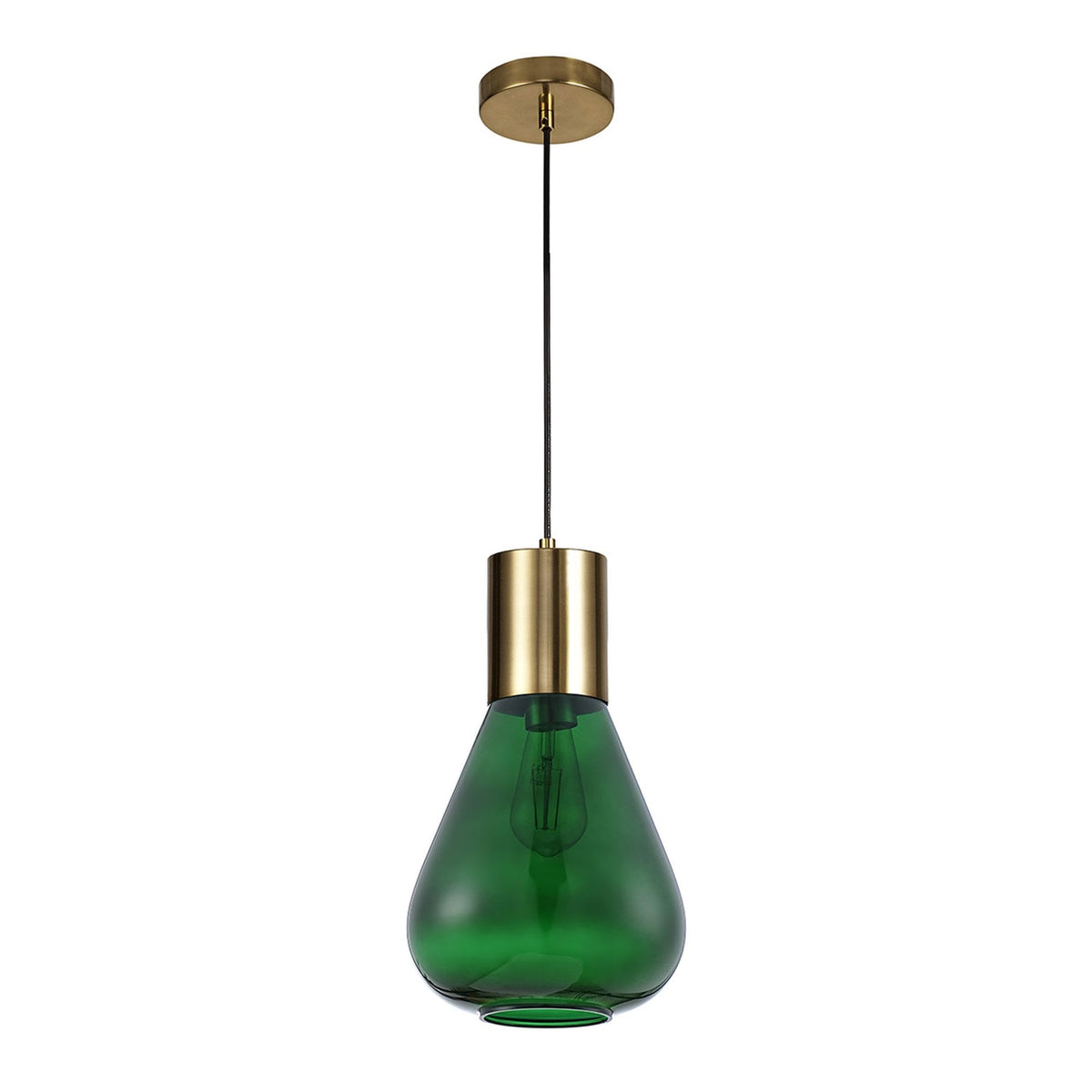Roborough Narrow Pendant in Ancient Brass & Bottle Green Glass