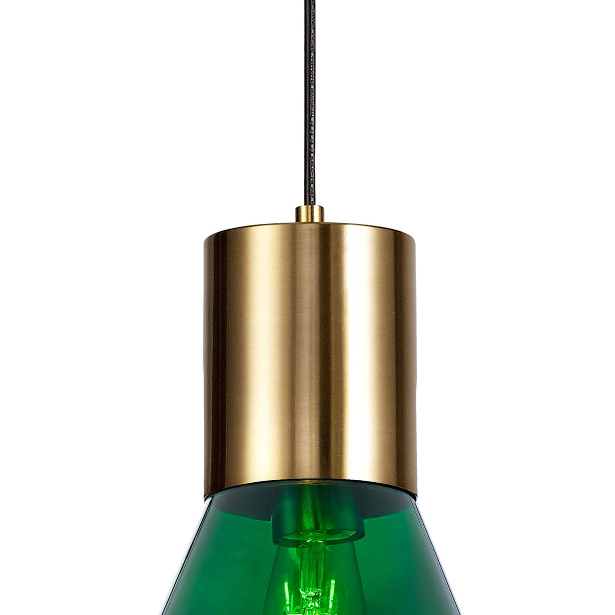 Roborough Narrow Pendant in Ancient Brass & Bottle Green Glass