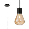 Roborough Narrow Pendant in Satin Black & Amber Glass