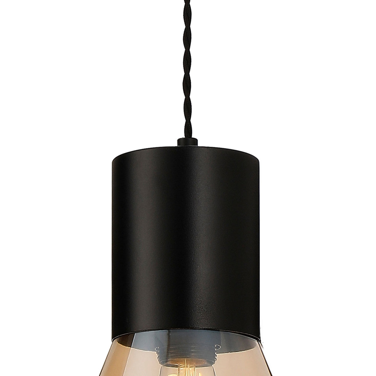 Roborough Narrow Pendant in Satin Black & Amber Glass