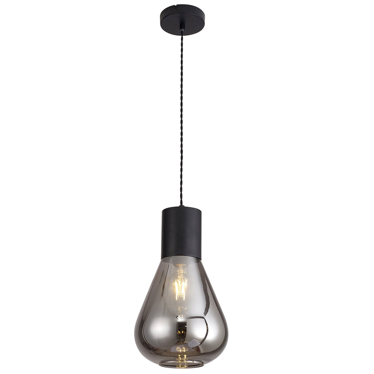 Roborough Narrow Pendant in Satin Black & Smoked Plated Glass