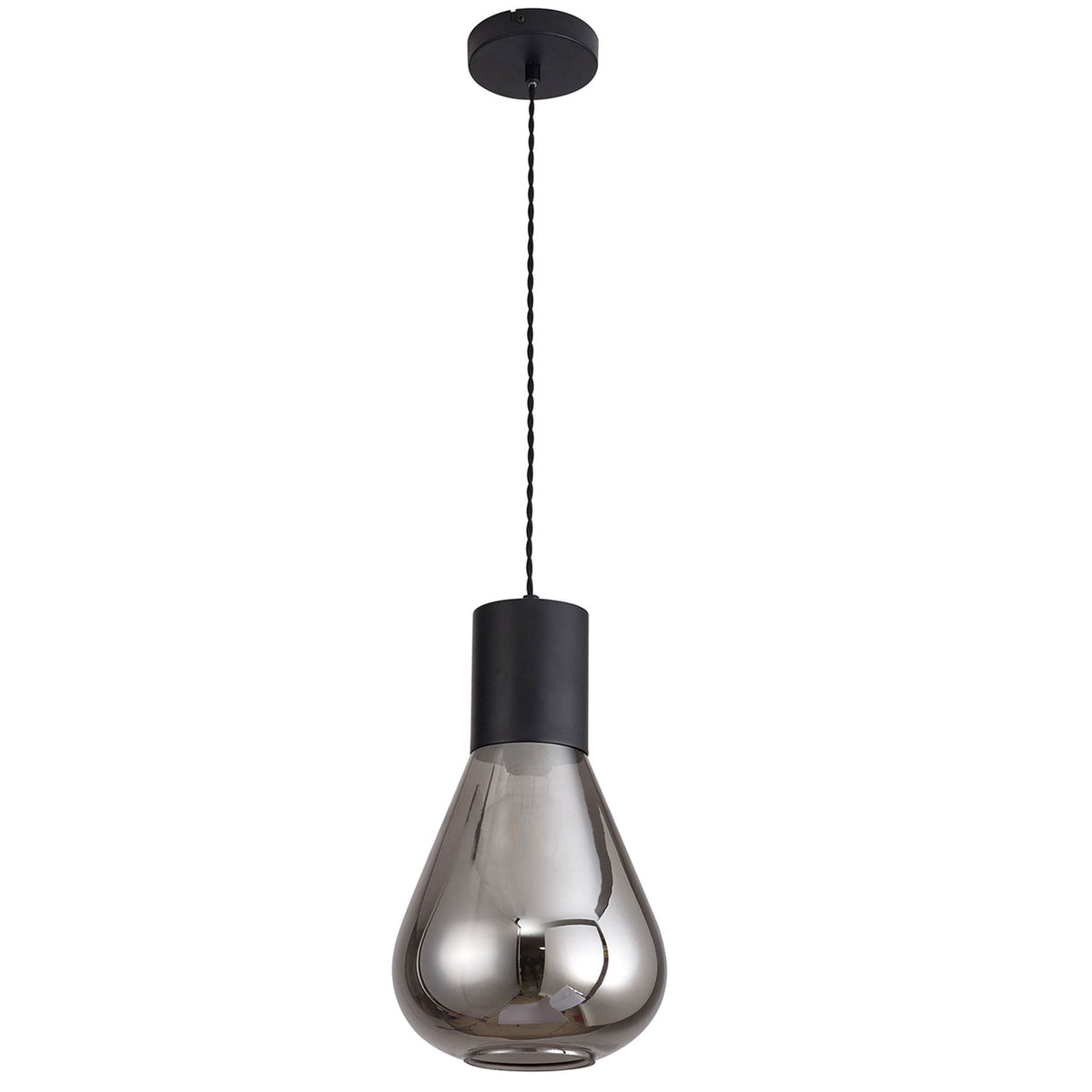 Roborough Narrow Pendant in Satin Black & Smoked Plated Glass