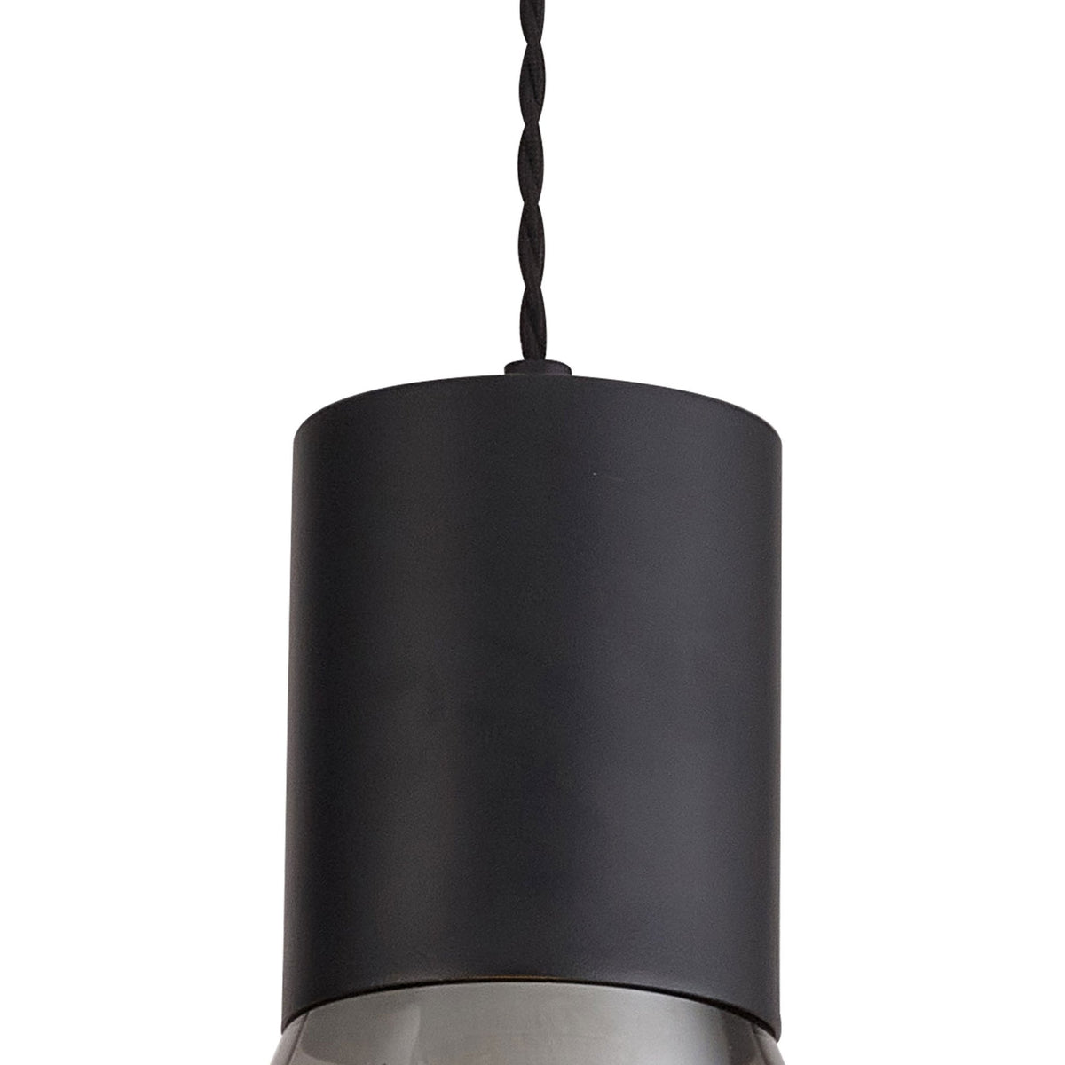 Roborough Narrow Pendant in Satin Black & Smoked Plated Glass