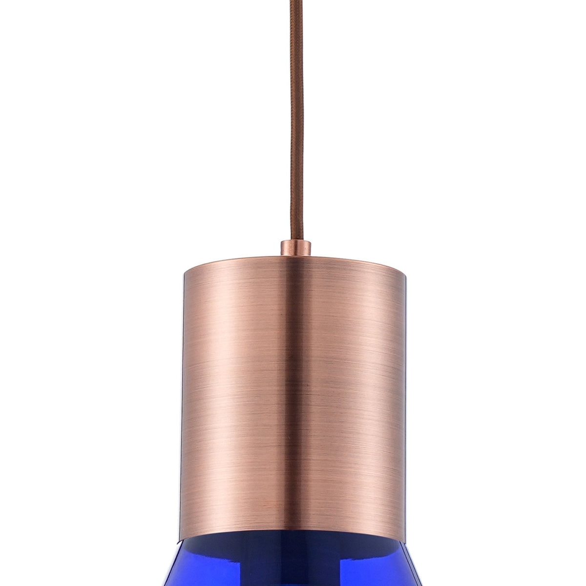 Roborough Narrow Pendant in Antique Copper & Blue Ink Glass