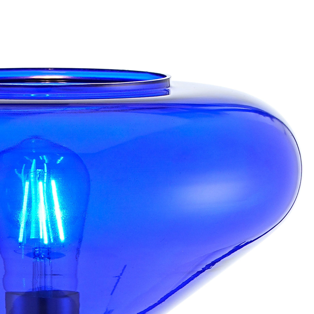 Roborough Wide Table Lamp in Ancient Brass & Blue Ink Glass