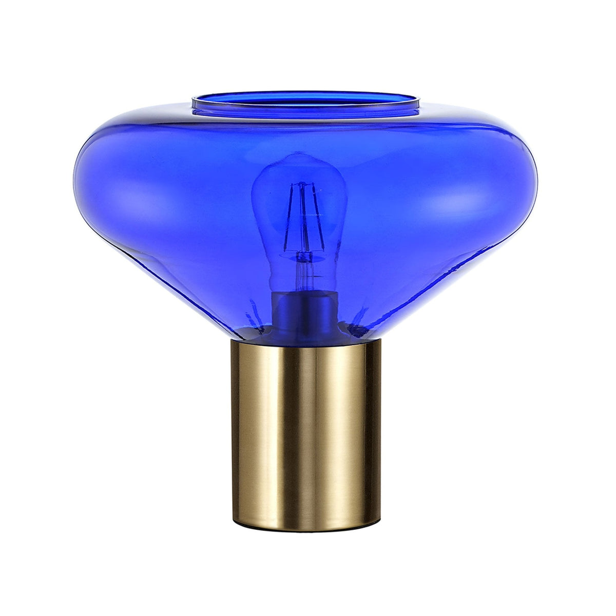 Roborough Wide Table Lamp in Ancient Brass & Blue Ink Glass