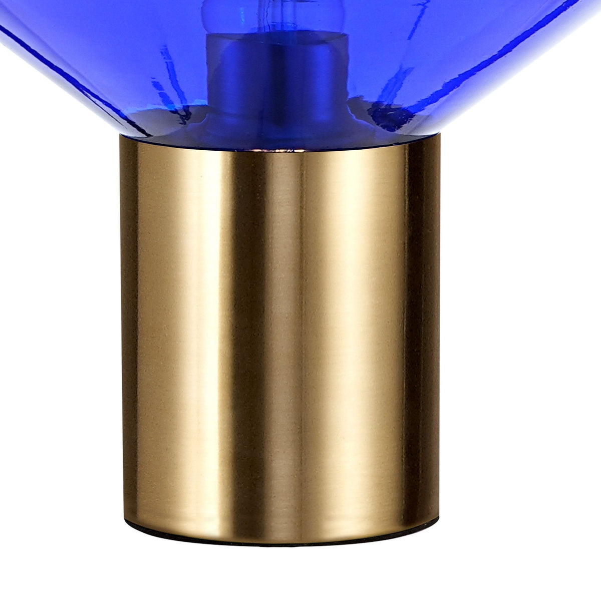 Roborough Wide Table Lamp in Ancient Brass & Blue Ink Glass