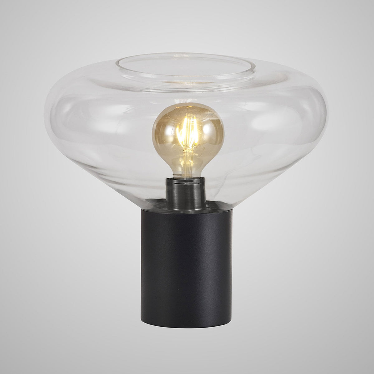 Roborough Wide Table Lamp in Satin Black & Clear Glass