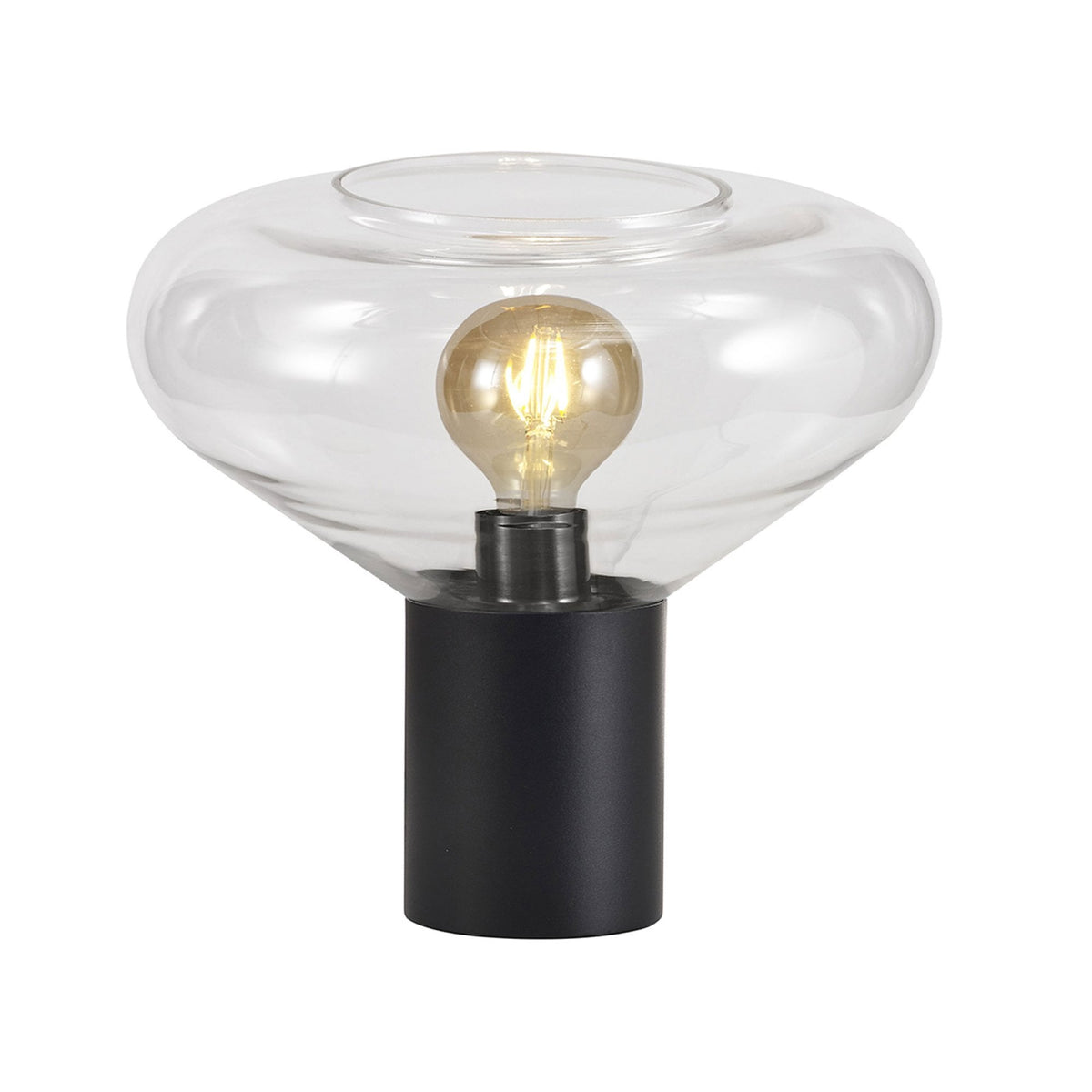 Roborough Wide Table Lamp in Satin Black & Clear Glass