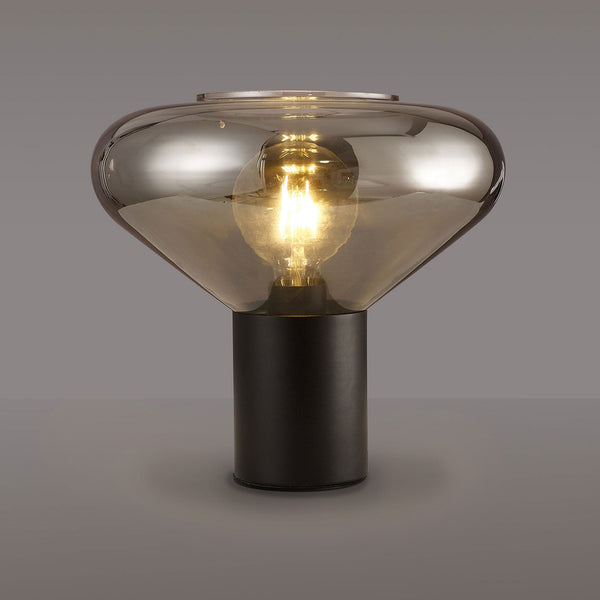 Roborough Wide Table Lamp in Satin Black & Smoke Plated Glass
