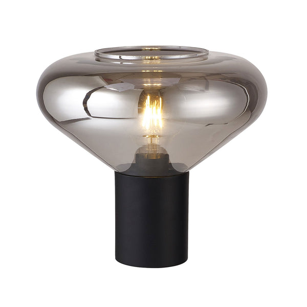 Roborough Wide Table Lamp in Satin Black & Smoke Plated Glass