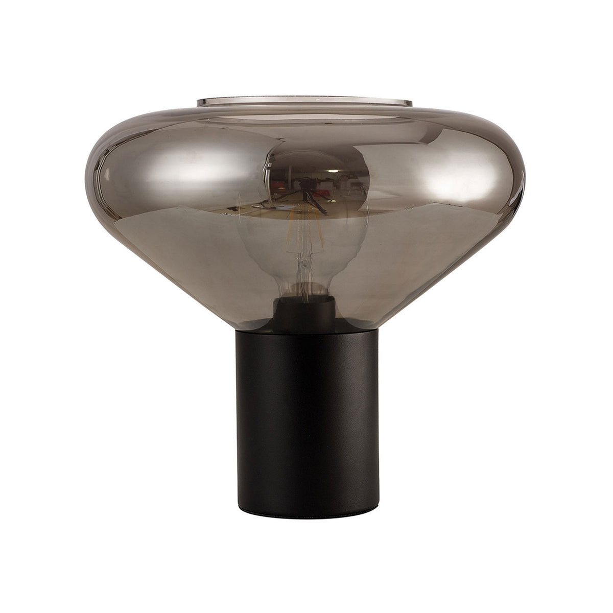 Roborough Wide Table Lamp in Satin Black & Smoke Plated Glass