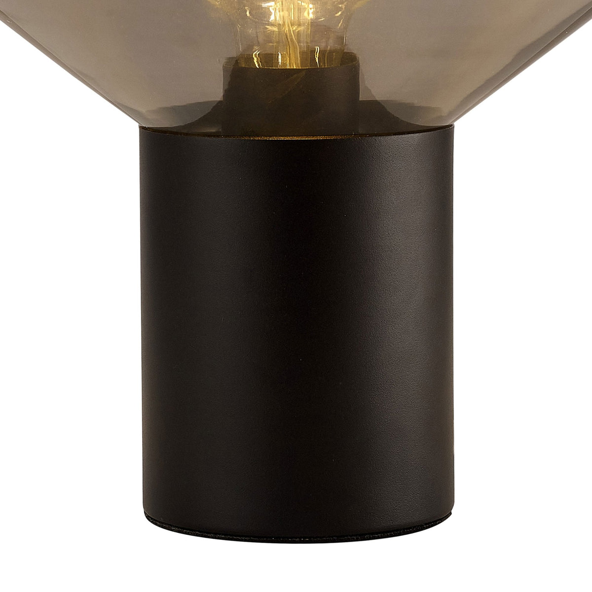 Roborough Wide Table Lamp in Satin Black & Smoke Plated Glass