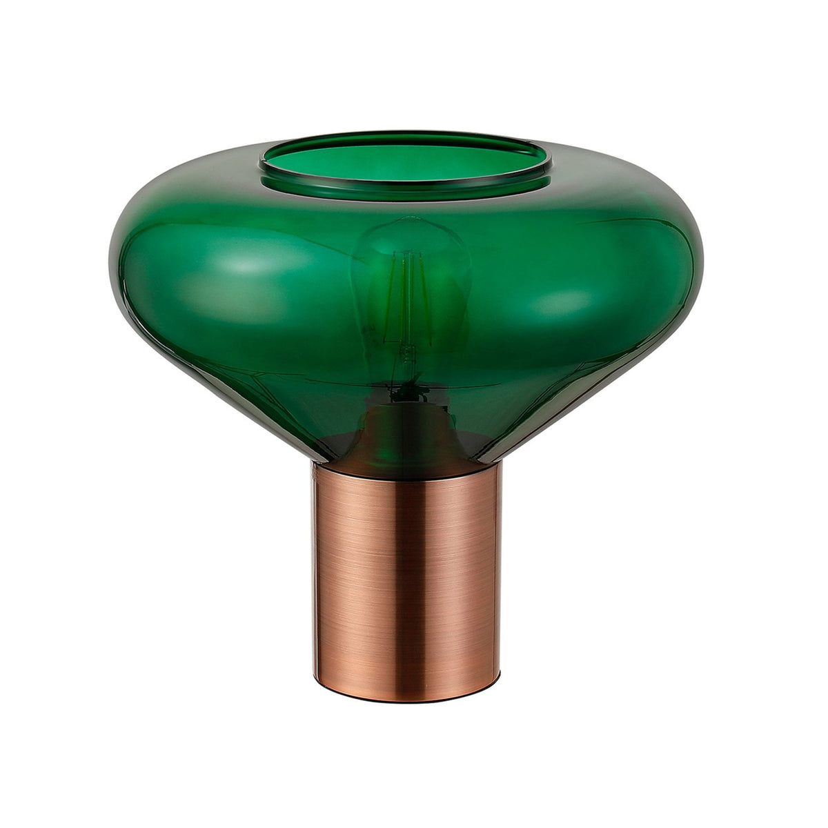 Roborough Wide Table Lamp in Antique Copper & Bottle Green Glass