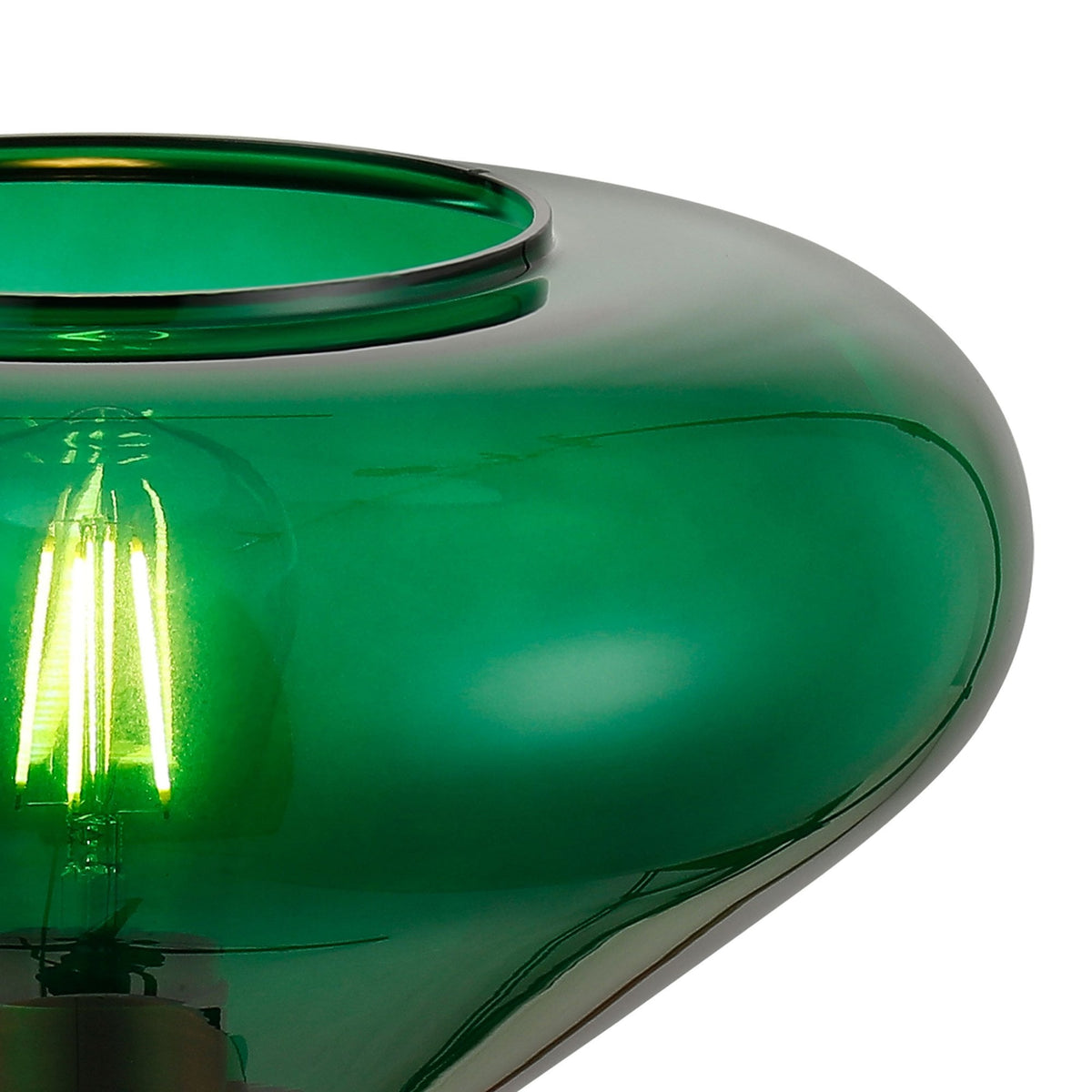 Roborough Wide Table Lamp in Antique Copper & Bottle Green Glass