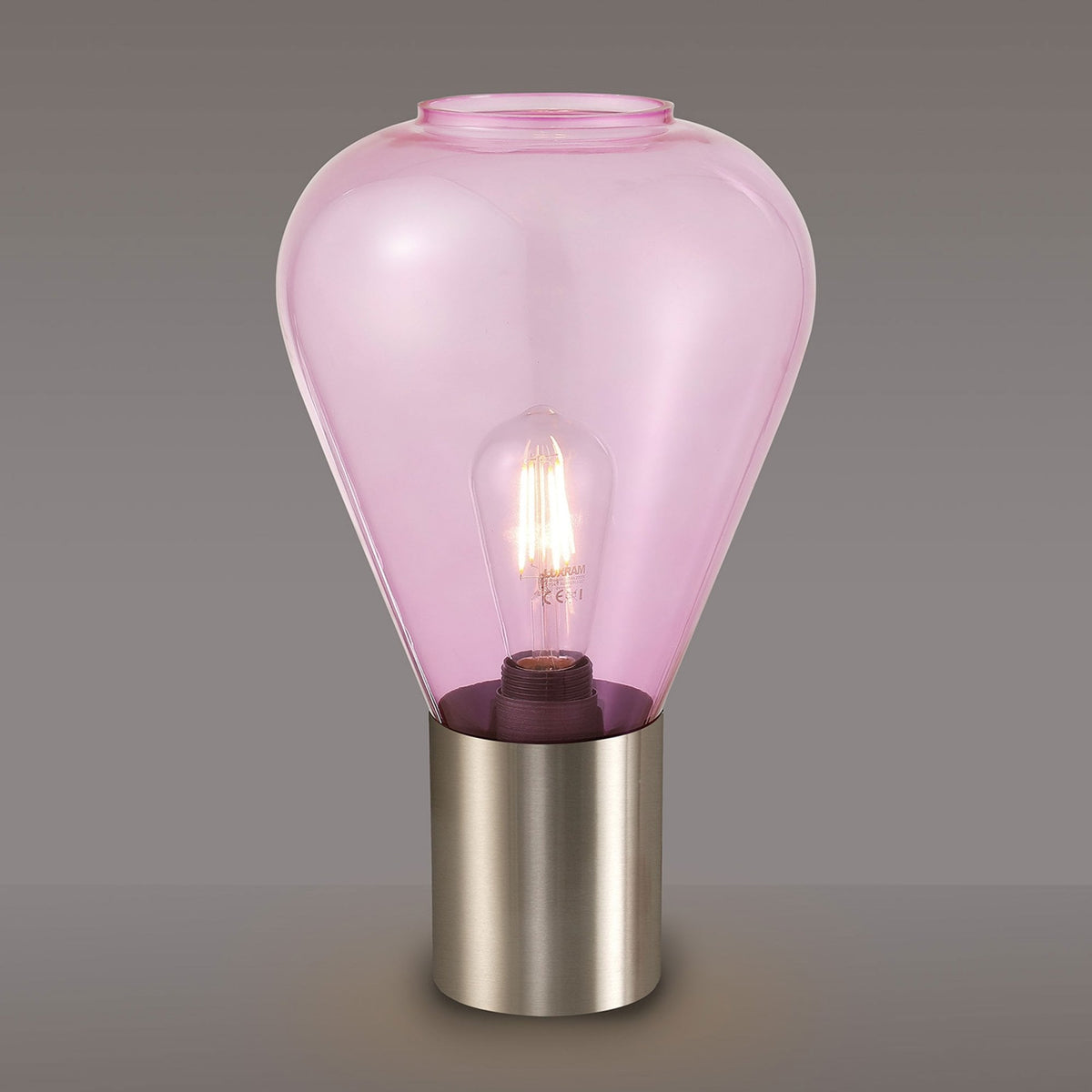 Roborough Narrow Table Lamp in Satin Nickel & Lilac Glass