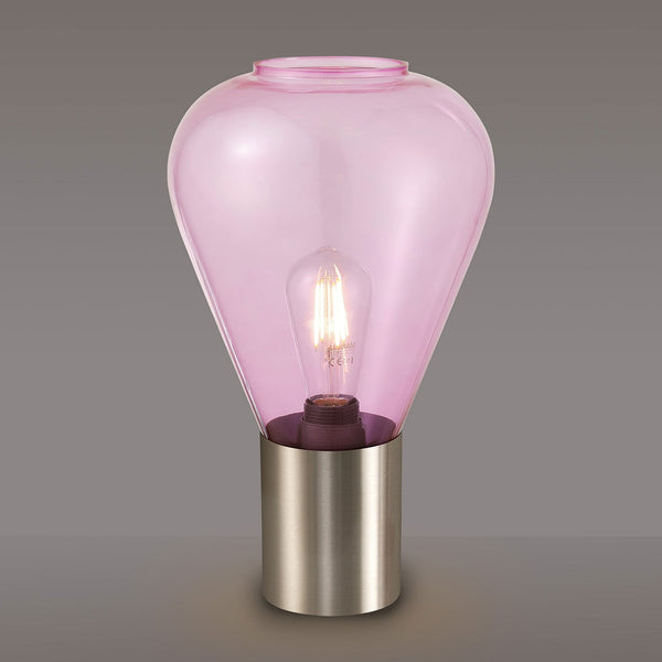 Roborough Narrow Table Lamp in Satin Nickel & Lilac Glass
