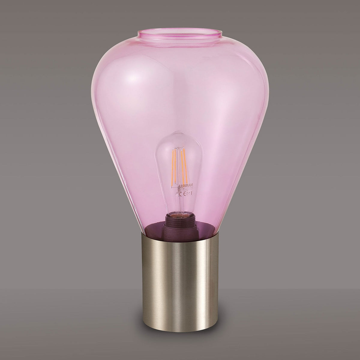 Roborough Narrow Table Lamp in Satin Nickel & Lilac Glass
