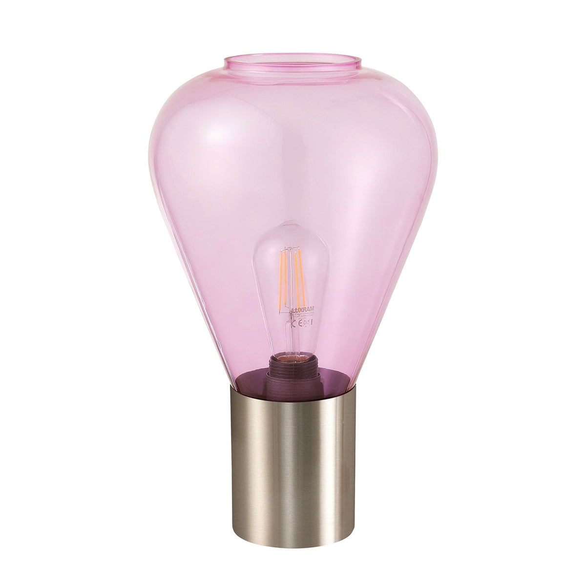 Roborough Narrow Table Lamp in Satin Nickel & Lilac Glass
