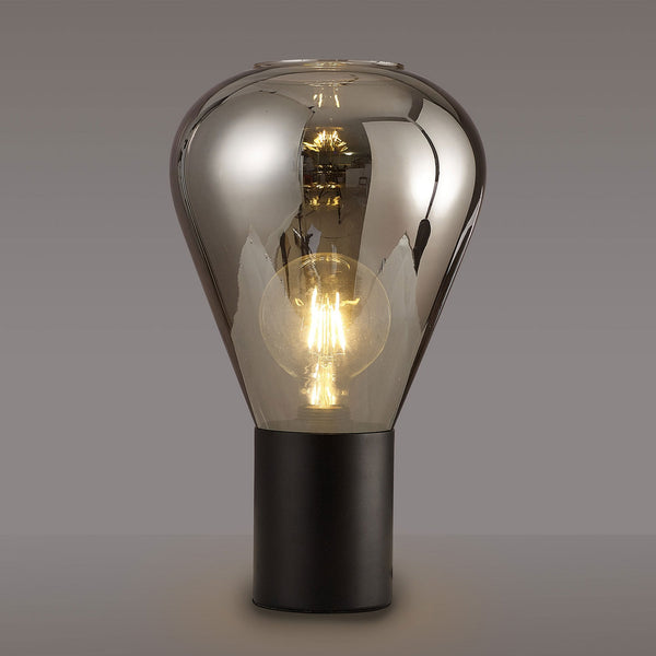 Roborough Narrow Table Lamp in Satin Black & Smoke Plated Glass