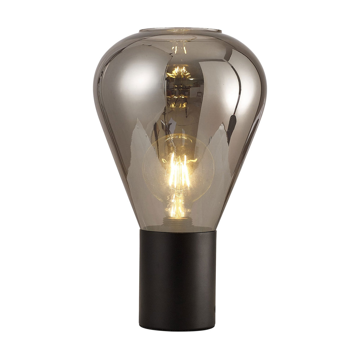 Roborough Narrow Table Lamp in Satin Black & Smoke Plated Glass