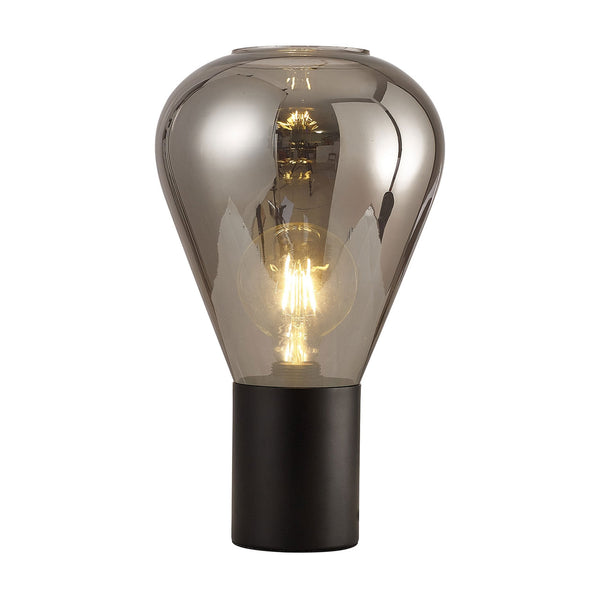 Roborough Narrow Table Lamp in Satin Black & Smoke Plated Glass