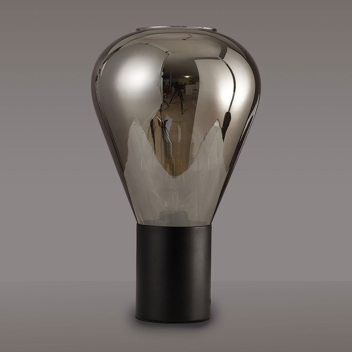 Roborough Narrow Table Lamp in Satin Black & Smoke Plated Glass