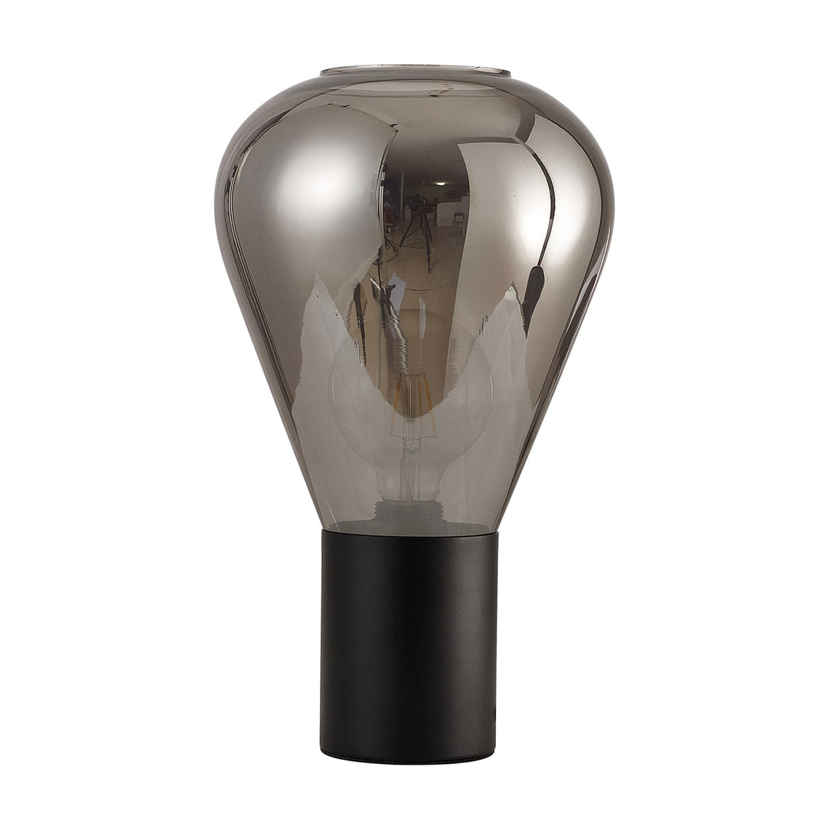 Roborough Narrow Table Lamp in Satin Black & Smoke Plated Glass