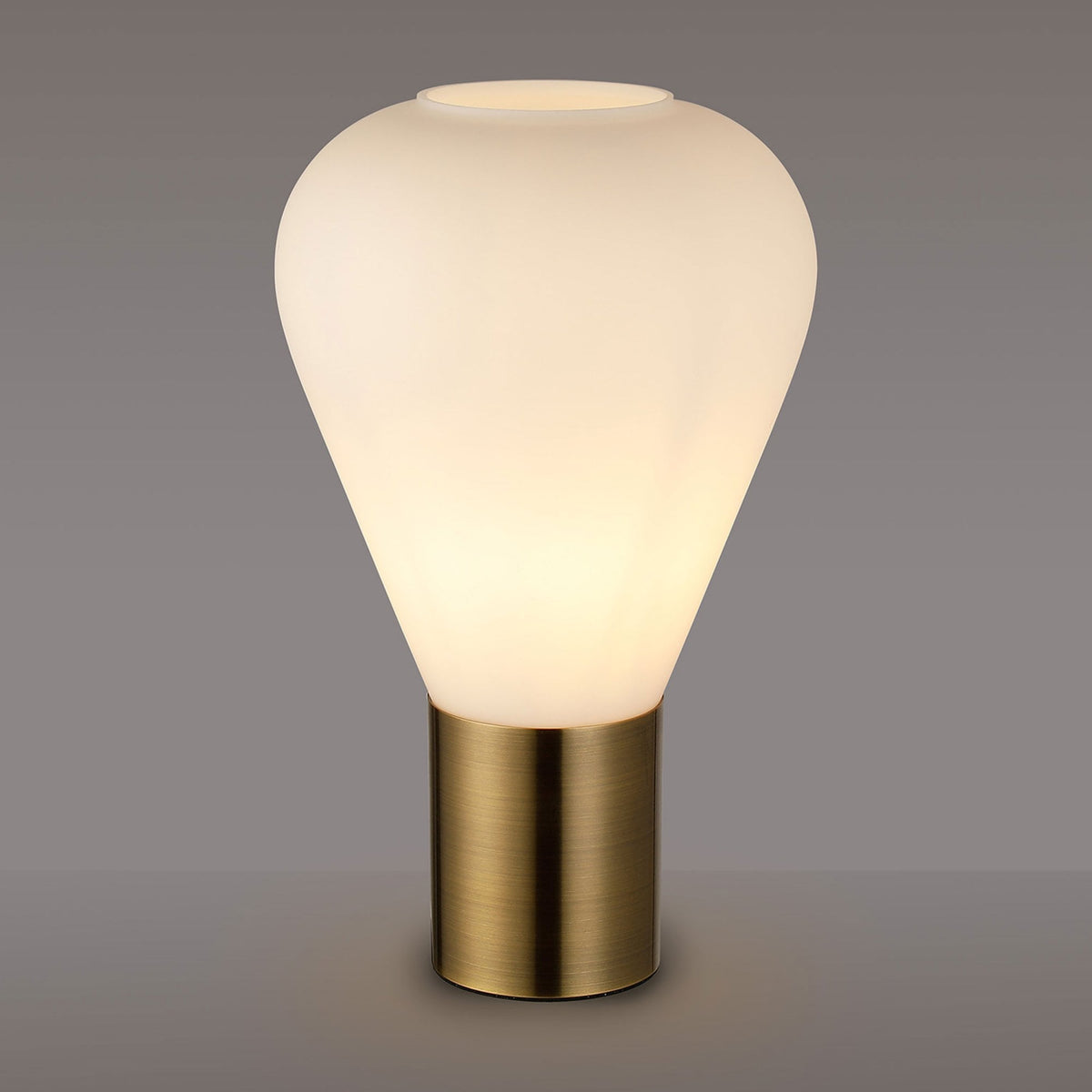 Roborough Narrow Table Lamp in Antique Brass & Opal Glass