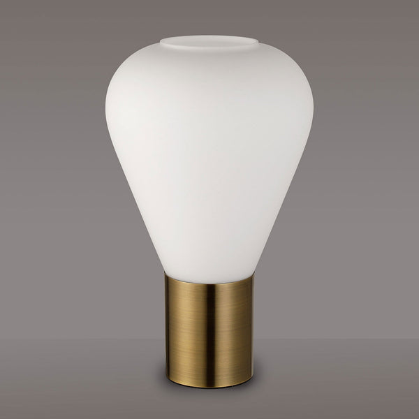 Roborough Narrow Table Lamp in Antique Brass & Opal Glass