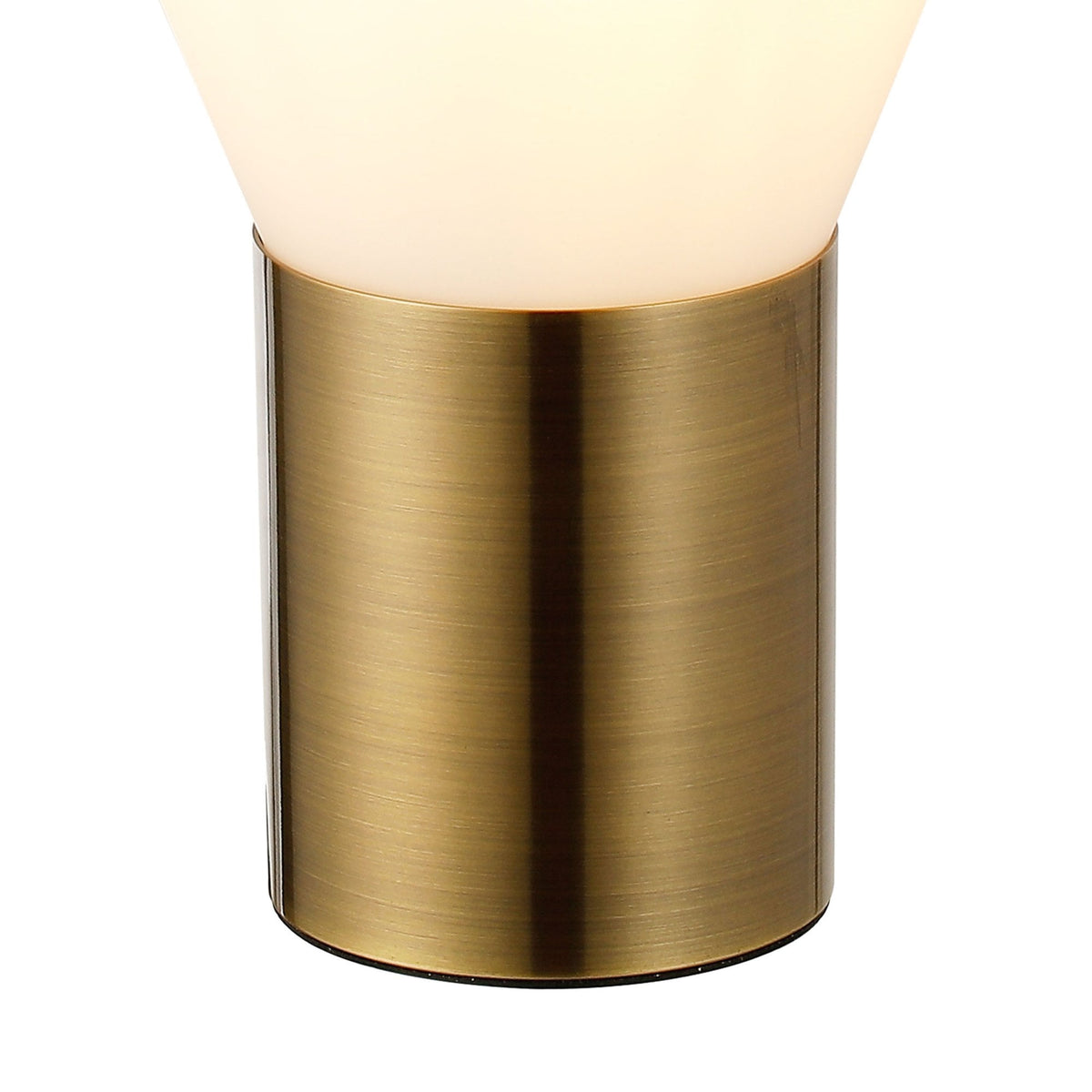 Roborough Narrow Table Lamp in Antique Brass & Opal Glass