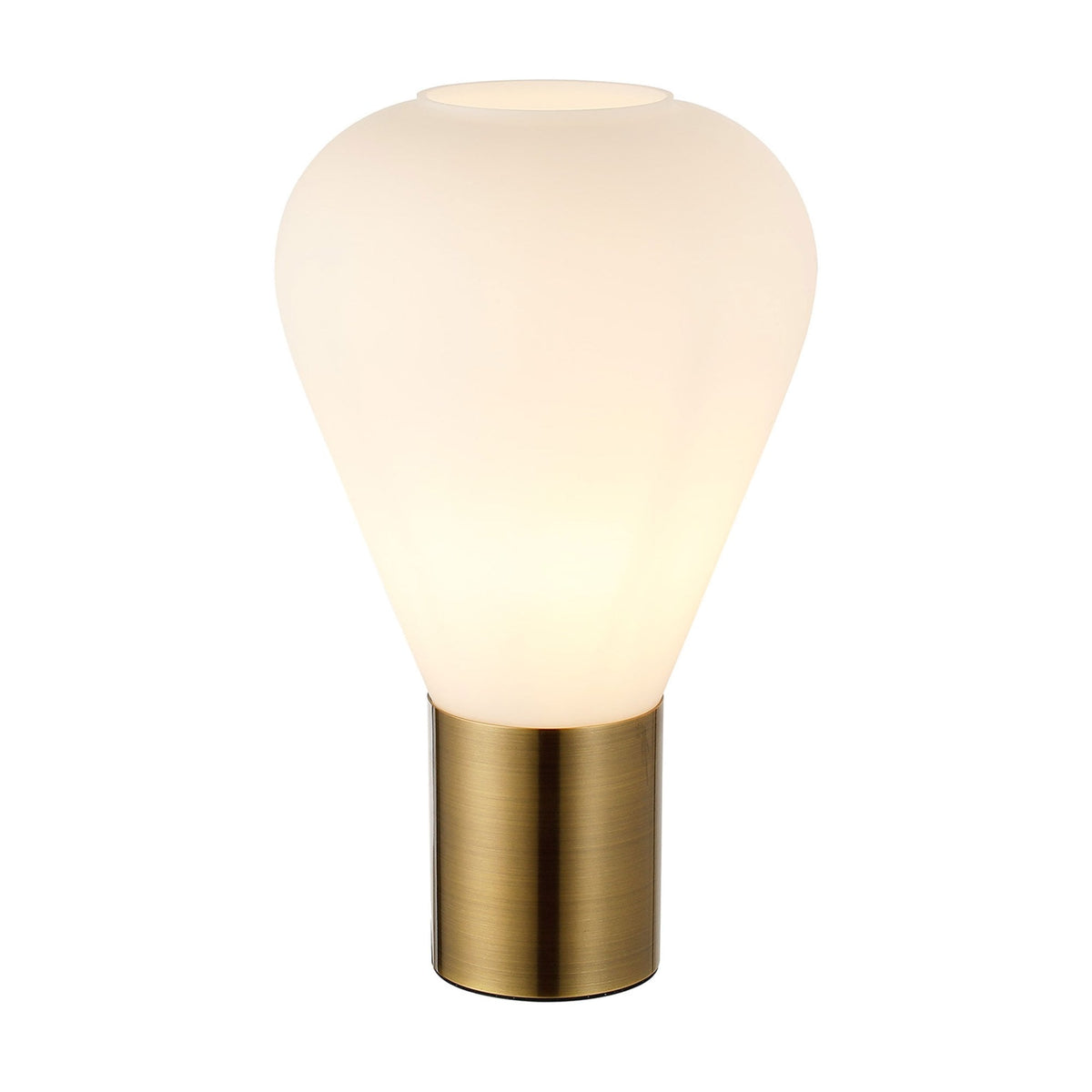 Roborough Narrow Table Lamp in Antique Brass & Opal Glass