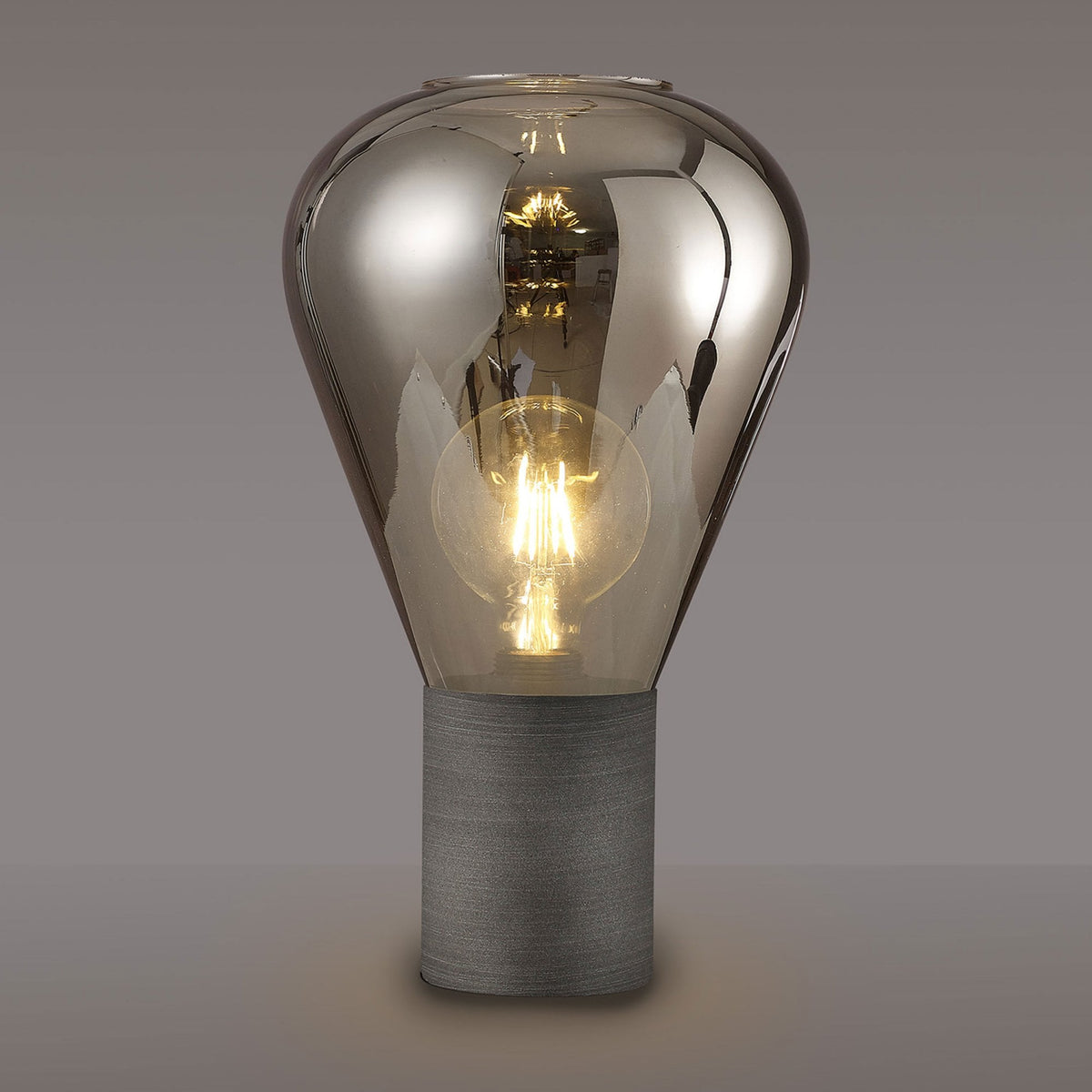 Roborough Narrow Table Lamp in Pewter & Smoke Plated Glass