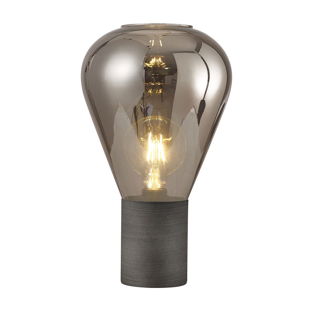 Roborough Narrow Table Lamp in Pewter & Smoke Plated Glass