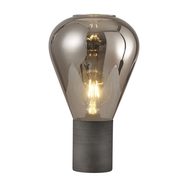 Roborough Narrow Table Lamp in Pewter & Smoke Plated Glass